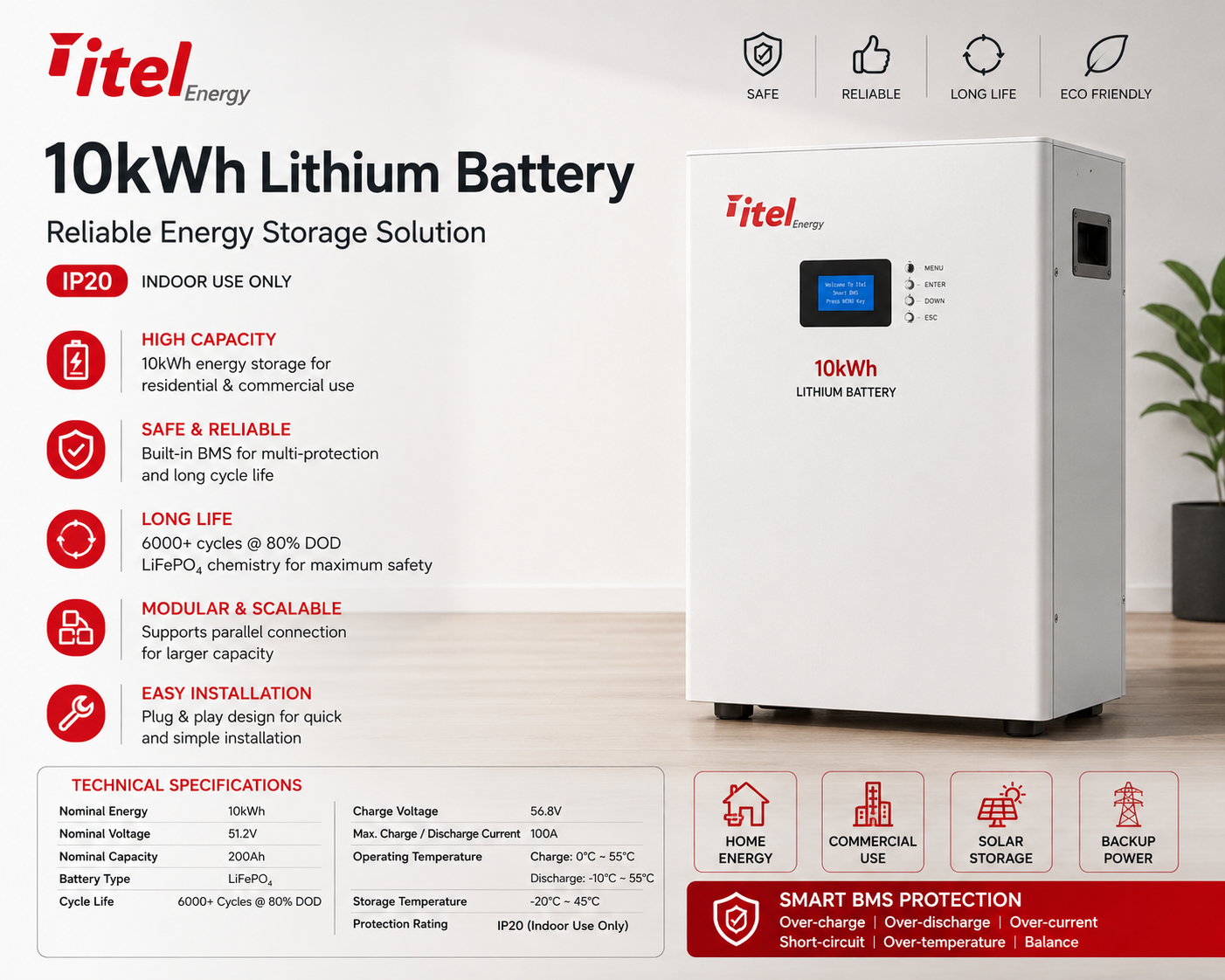 Itel 10kWh Lithium Battery IP20